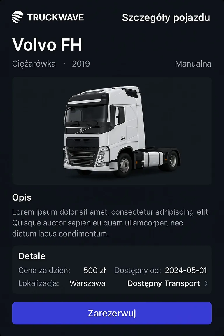 Truckwave — szczegóły pojazdu, cena za dzień, lokalizacja, rezerwacja